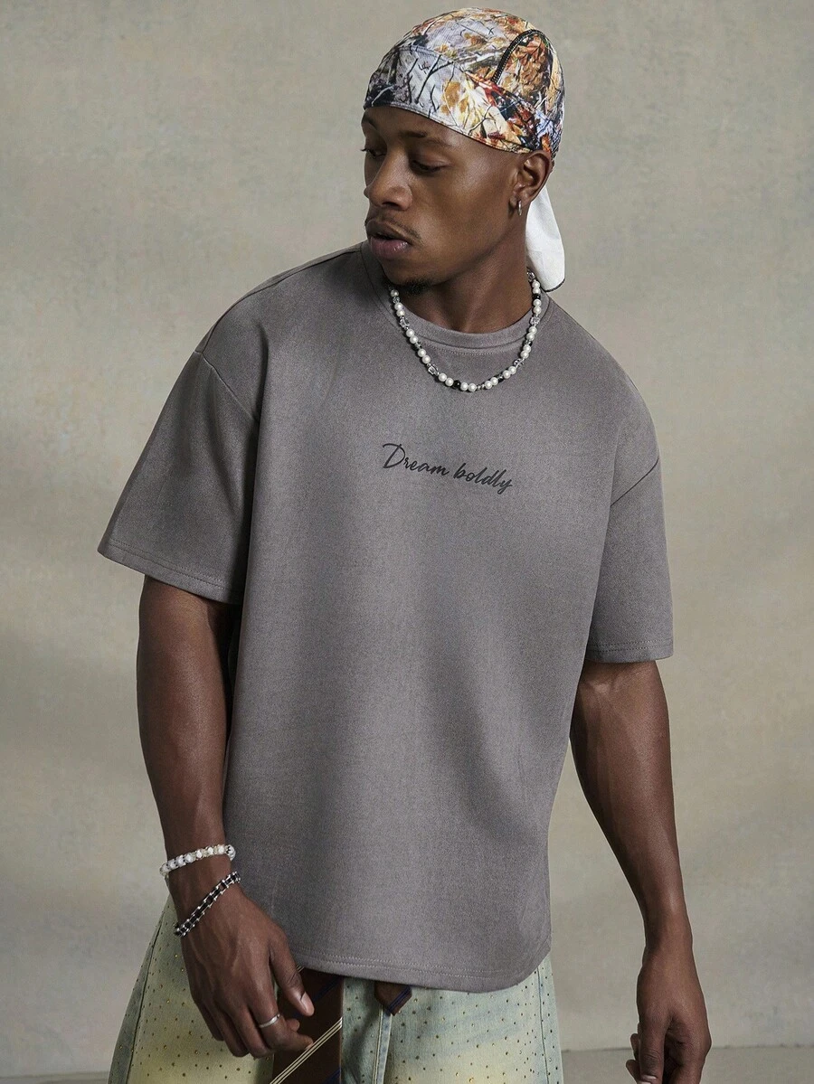 PAVTROS Áo thun nam tay ngắn in chữ cổ điển, quà tặng bạn trai, khi đi chơi - Xám - Xem 1