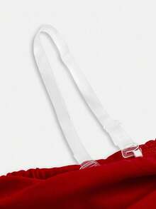 SHEIN Vestido de cóctel mini de línea A con hombros descubiertos, lazo y cuentas para adolescentes - Rojo - Ver 6