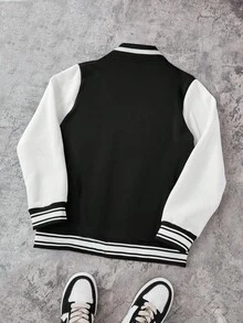 Boys' Baseball Jacket Bomber Coat, Spring/Autumn - Black - View 2