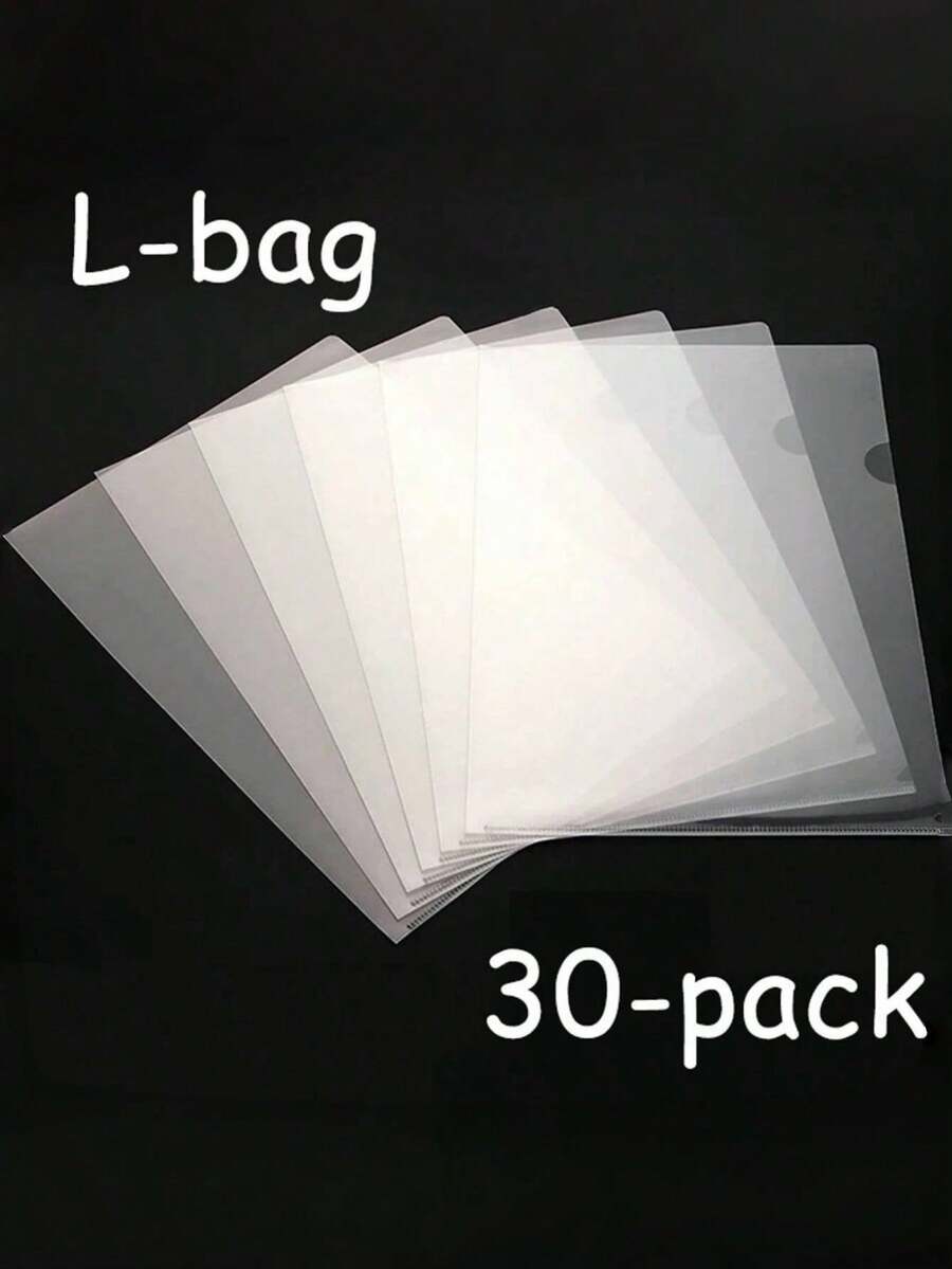 5/10/30PCS  L-Shaped A4 Folders Clear PP Plastic File Bags Waterproof Single Page Document Protector Portfolio Organizer For Office School Supplies Back To College Business Document Storage
