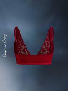 SHEIN 前开式无钢圈蕾丝文胸，舒适加大码文胸 - 酒紅色 - 查看 7