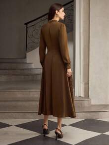 ZEYLAH Elegant Party Lace Patchwork Mid-Length Dress - Coffee - View 4