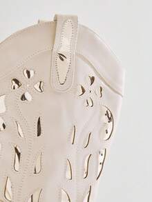 Solezae Ladies Chunky Heel Cut Out Western Boots - Beige - View 6