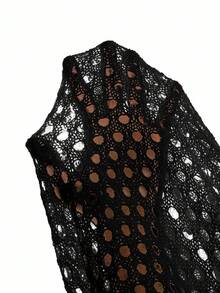 Sparklyn 少女北欧风米色星形镂空针织毛衣 - 宽松喇叭袖短款上衣，轻盈透气套头衫，适合春秋季穿着，可与母女搭配，适合上学和约会等休闲场合。 - 黑色 - 查看 6