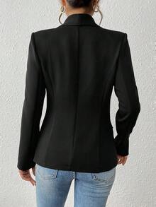 SHEIN Tall Versatile Fitted Black Blazer Jacket For Women, Elegant Office Wear, Suitable For Commuting And Casual Occasions, Autumn/Spring