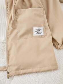 Tween 女童休闲连帽毛领加厚羊毛外套，腰部抽绳，2 个口袋带刺绣标志，适合秋冬外出，可搭配长袖、毛衣、裤子 - 卡其色 - 查看 6