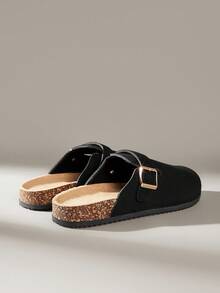 Solecia 女士厚底交叉带复古扣黑色凉鞋，休闲度假风格 - 黑色 - 查看 4