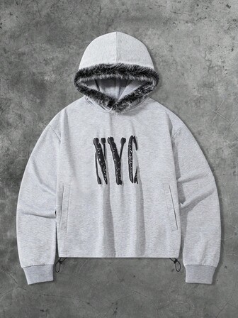 Street Life Men's Hooded Sweatshirt With Fur Collar, Suitable For Autumn/Winter