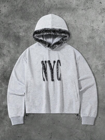Street Life Men's Hooded Sweatshirt With Fur Collar, Suitable For Autumn/Winter