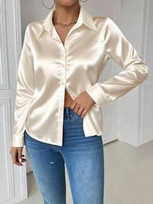 INAWLY Casual Collared Pocket Fitted White Long Sleeve Women Blouse Women Shirt