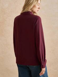 Écloséra Women's Solid Color Long Sleeve Ruffle Trim Fashion Blouse, Fall Shirt - Burgundy - View 2