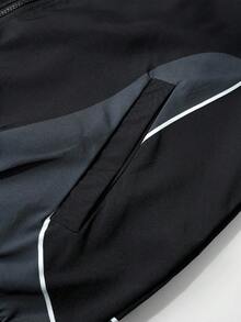 ROMWE MEN Prep Unisex Motorcycle Street Style American English Graphic Print Long Sleeve Jacket, Autumn/Winter