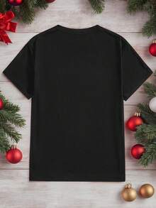 Manfinity Homme Men's 2026 & Christmas Graphic Print Round Neck Short Sleeve T-Shirt - Black - View 3