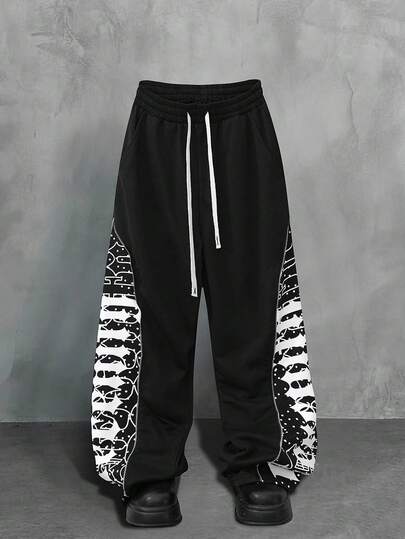 Street Life Pantalones de chándal rectos con cremallera y estampado de retazos, estilo casual de calle, unisex, para otoño/invierno