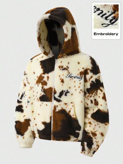 Street Life Sudadera con capucha de forro polar con estampado de vaca para hombre, estilo callejero casual americano para otoño/invierno