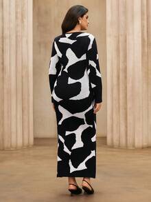 Roveilla Robe moulante en tricot à manches longues élégante pour femmes grandes tailles, convient pour le travail - Noir - Voir 2