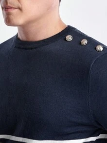 Manfinity CityGents Men's Crew Neck Raglan Long Sleeve Striped Fashionable Versatile Casual Knit Pullover Sweater, For Fall Winter