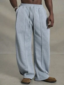 PAVTROS Men's Solid Color Drawstring Loose Sweatpants With Pockets, Vacation Baggy Sweatpants, For Husband, Boyfriend Gifts, Back To School - Grey - View 3