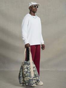 PAVTROS 男士纯色拼布正面字母印花休闲运动裤，外出时尚抽绳宽松拼色运动裤，适合送给老公、男朋友的礼物，适合返校 - 紅色 - 查看 3