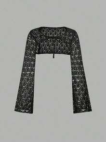 SHEIN MOD 2 件女式镂空针织短款开衫，黑白，海滩，新年 - 黑與白 - 查看 6