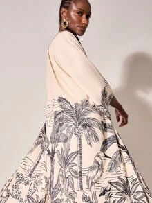 CAJUNI Women's Casual Vacation Coconut Tree Print Kimono Jacket In Fall/Winter - Multicolor - View 11
