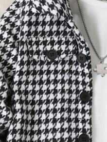 SHEIN Genkimix Kids 2 件套小男孩编织千鸟格夹克和裤子套装，适合日常休闲穿着 - 黑與白 - 查看 3