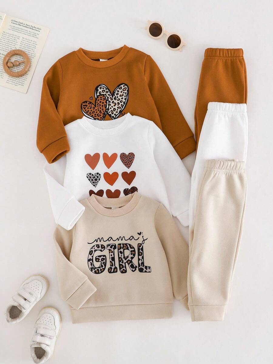 6pcs/Set Baby Girls Thermal Lined Crew Neck Long Sleeve T-Shirt And Elastic Waist Pants Set, Suitable For Commuting, School, Casual, Vacation, Sports, Autumn/Winter, 6M-3T, Children Clothing, Toddler Clothing, Infant Clothing, Toddler T-Shirt, Toddler Pants Baby Autumn Winter Outfits Baby Casual Sets Neutral Baby Clothes Unisex Baby Girl Sweat Set Fall