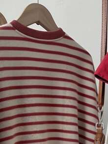 INAWLY 韩版时尚百搭彩色条纹图案卫衣，适合外套、摄影、露营、秋季、冬季、返校，女士常规圆领 - 彩色 - 查看 3