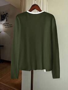 GlowEve 女士长袖新款欧美风百搭简约时尚针织开衫 - 軍綠色 - 查看 2