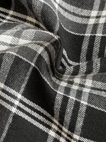 SHEIN 2 件套男童格子连帽夹克和运动裤套装，春秋季幼儿格子男童格子夹克 - 黑色 - 查看 6