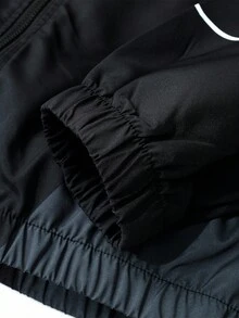 ROMWE MEN Prep Unisex Motorcycle Street Style American English Graphic Print Long Sleeve Jacket, Autumn/Winter