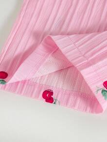 Genkimix Kids 1pc Vintage Casual Slim Fit Unique Cherry Print Jumpsuit, Suitable For Outdoor Summer And School - Pink - View 4