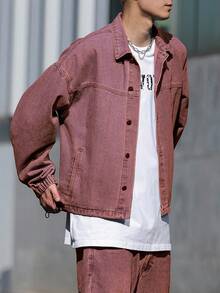 Manfinity EMRG Chaqueta vaquera casual lavada y vintage para hombre, para el otoño - Color caoba - Ver 3