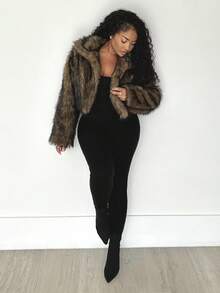 Alexandranx Women's Vintage Style Open Front Faux Fur Collar Coat, Fashionable Outerwear For Winter - Brown - View 6