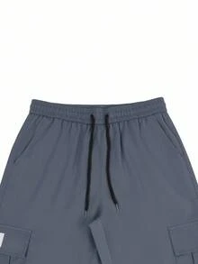 Manfinity LEGND 男士松紧腰抽绳工装风格休闲裤，带口袋，百搭踝带灰色慢跑裤，运动街头潮流裤，秋季 - 水鴨藍 - 查看 5