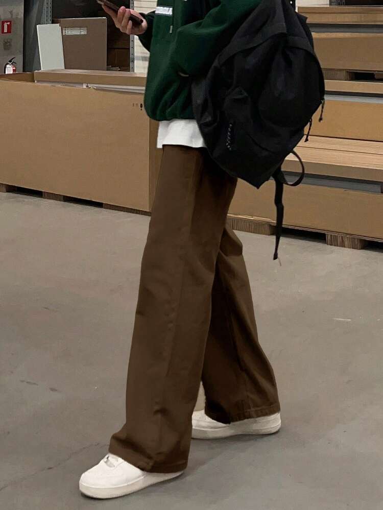 Men's Solid Color Straight Loose Casual Fashion Jeans, Autumn