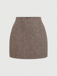 Radiana 大码女装秋冬三件套复古时尚通勤棕色千鸟格羊毛套装：修身西装外套+低腰半裙+围巾（含垫肩）粗花呢两件套棕色西装外套女装棕色两件套女装西装外套半裙套装半裙套装，复古，优雅 - 卡其色 - 查看 8