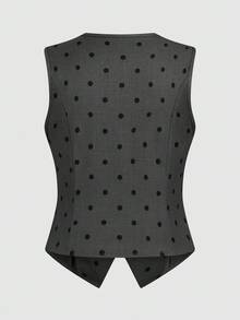 Sweetra Plus Size Women V-Neck Casual Fitted Short Solid Color Vest - Grey - View 2