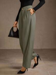 MOTF PREMIUM V WAIST SLANT POCKET WIDE LEG PANTS - Army Green - View 5