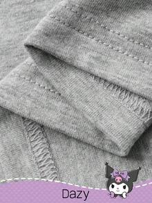 HELLO KITTY AND FRIENDS | SHEIN DAZY 女童圆领针织卡通图案长袖T恤+豹纹裤睡衣套装，秋季 - 灰色 - 查看 6