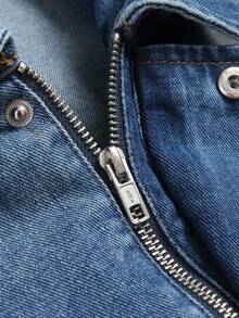 Manfinity Homme Men's Washed Distressed Denim Loose Jacket, For Fall - Blue - View 4