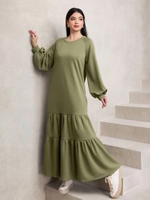 Graceveil Women's Casual Crew Neck Raglan Sleeve Layered Ruffle Hem Long Sweatshirt, Green - Green - View 5