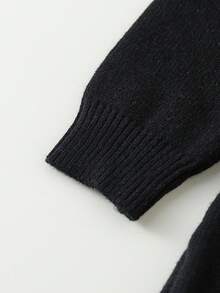 SHEIN Playful Pals Baby Girls Knitted Turtleneck Long Sleeve Sweater Dress, Versatile Black & Beige Color, Elegant Ruffled Hem & Bow Decor, Suitable For Autumn/Winter, Casual, Homewear, Outdoor, School, Travel Black And White Baby Dress Baby Girl Black Dress Black Dress White Collar Baby Baby Girl Black Knit Dress Toddler Black And White Dress Fall