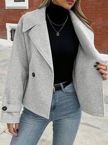 Struktiv Women's Oversized Collar Decorated Button Long Sleeve Overcoat - Light Grey - View 7
