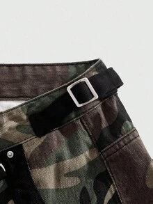 ROMWE MEN Street Life Calça Jeans Camuflada Casual Reta de Perna Larga e Estilo Cargo Fashionable para Homens - Multicolorido - Visão 3