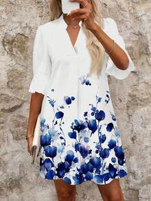 SHEIN Clasi 大码水彩花卉渐变夏季度假连衣裙