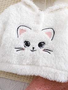 SHEIN 新生女婴可爱毛茸茸卡通印花连帽上衣和松紧腰裤两件套，秋冬 - 彩色 - 查看 4