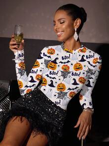 Glamance Vecteezy Women's Slim Fit Long Sleeve T-Shirt Suitable For Autumn And Winter, Halloween Cute Long Sleeve Top Fall Tops Women Halloween Clothes Women Tops Fall Tops Fall Shirts Biryhday Outfit For Women