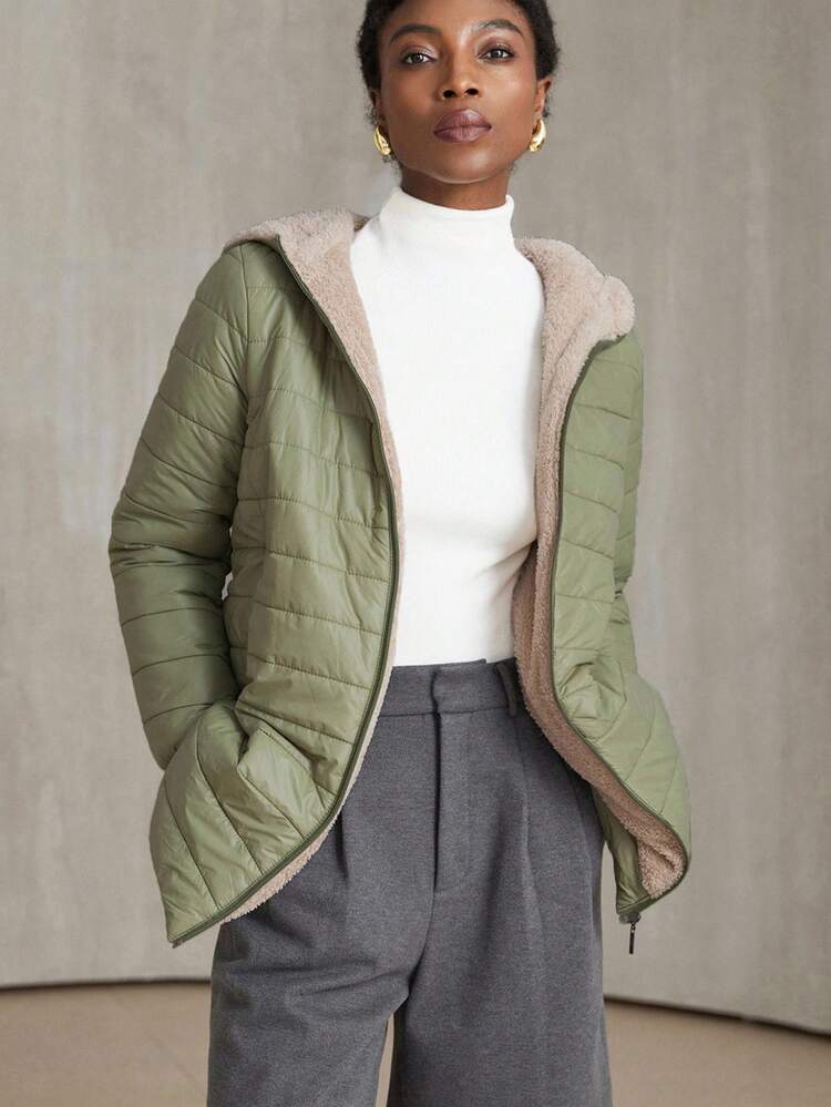 Aveloria Modichic Winter Clothes Casual Minimalist Thermal Lined Hooded Padded Padded Coat  - Green - View 3