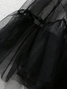 SHEIN Franclia 大码女式新款百搭黑色蕾丝亮片3D亮片花朵修身优雅浪漫派对裙 - 黑色 - 查看 7